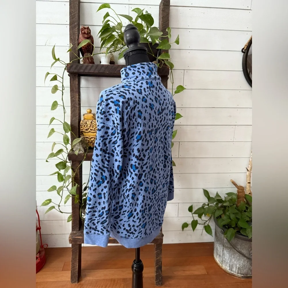 Talbots Blue Patterned Zip-Up Sweater